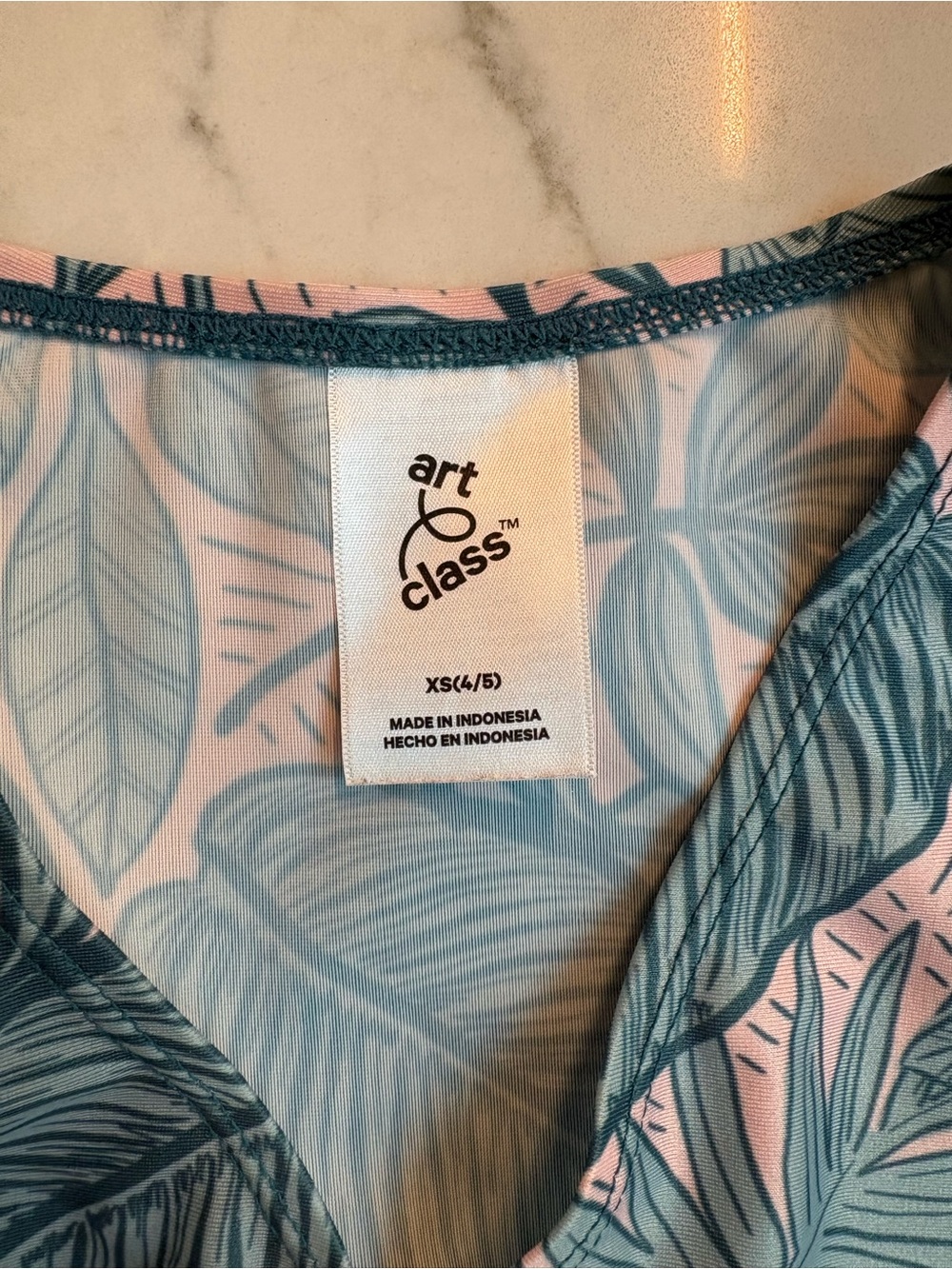 art class Teal & Pink Leaf Print Girls Swim Set with Rash Guard - Picture 5 of 5